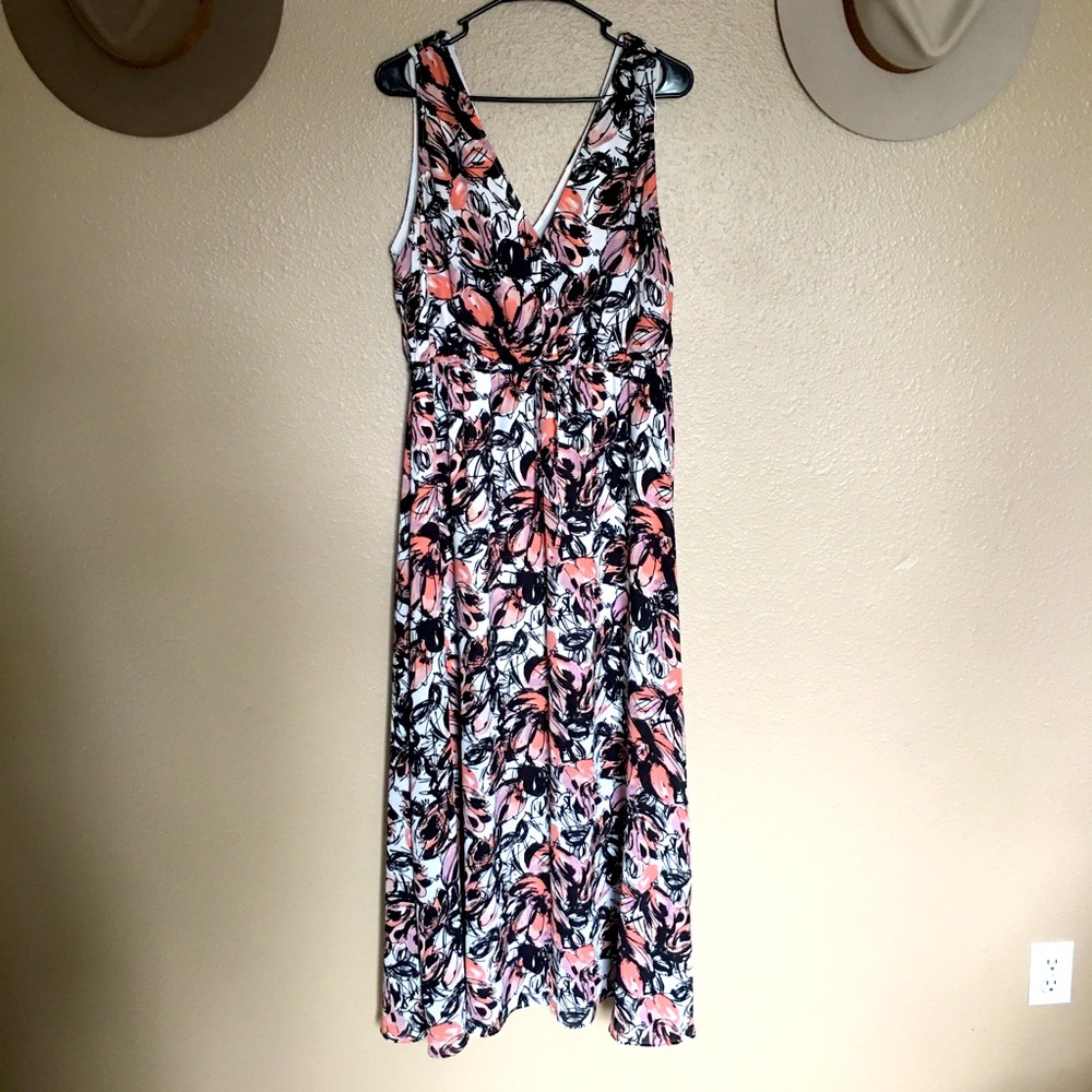 NWOT Leith Black Floral Double V Neck Maxi Dress